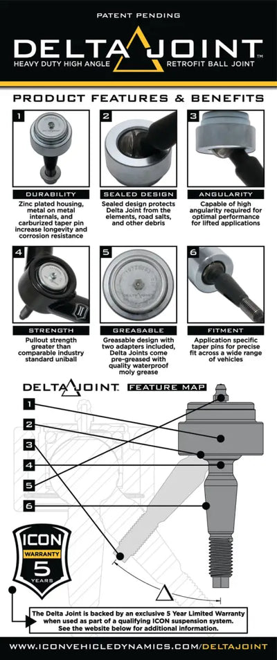 ICON 01-10 GM HD Tubular Upper Control Arm Delta Joint Kit - 78550DJ