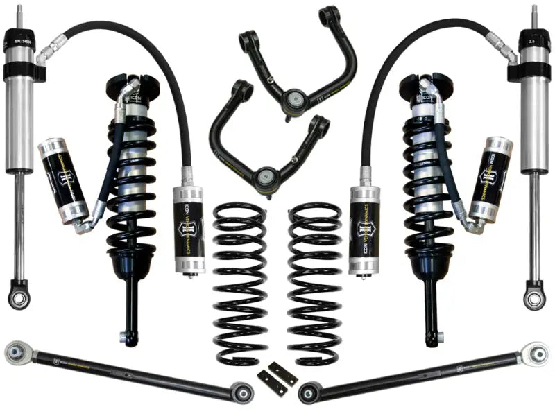 ICON 03-09 Toyota 4Runner/FJ 0-3.5in Stage 5 Suspension System with Tubular UCA, featuring upper control arms with patented Delta Joint and zinc plated housing for maximum durability.