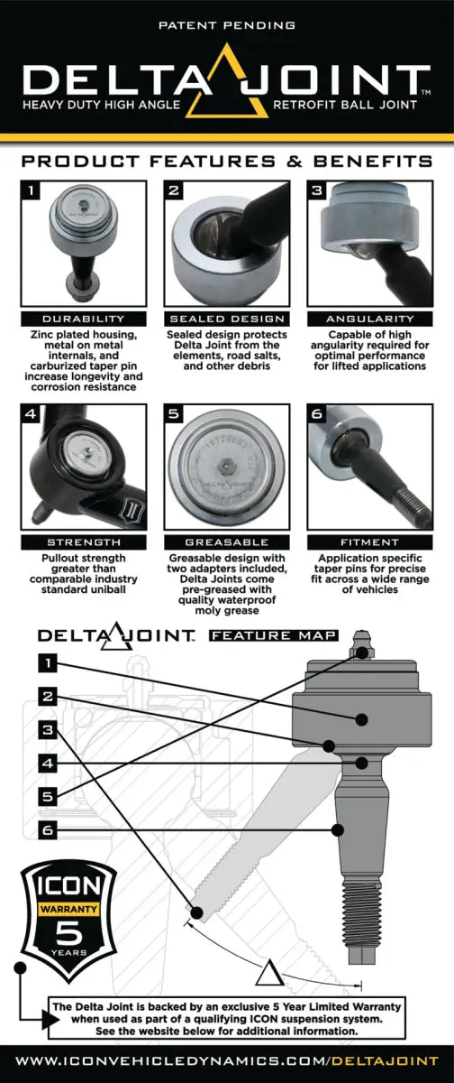 ICON 07-16 GM 1500 Tubular Upper Control Arm Delta Joint Kit (Small Taper) - 78600DJ