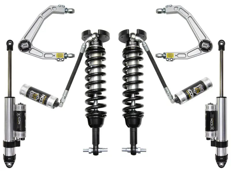 ICON 2019+ GM 1500 1.5-3.5in Stage 4 Suspension System with Billet UCA featuring billet aluminum upper control arms and ICON's patented Delta Joint for superior durability and performance.