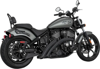 Matte gray Indian Chief cruiser with black racing slip on exhaust pipes for Indian racing