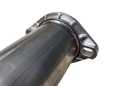 Metal pipe with welded flange from Ford Focus exhaust featuring black chrome tips