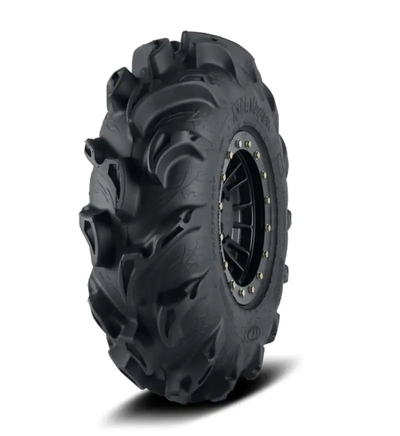 Black off-road tire with aggressive tread and multi-spoke wheel for ITP Tires Mega Mayhem