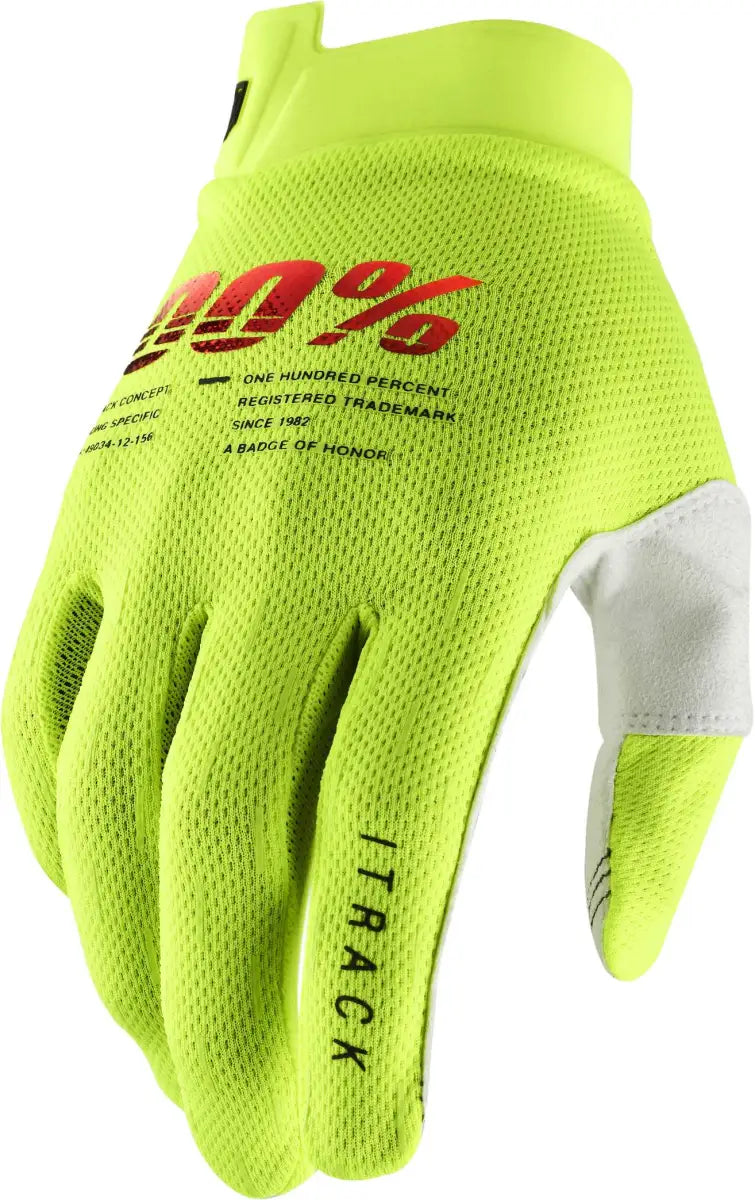 100% Itrack Youth Gloves Fluo Yellow Sm