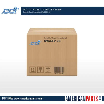 Cardboard box packaging for IWC55316S Coast2Coast Wc 11-17 Quest 10 Spk 16' Silver wheels by Coast to Coast International.