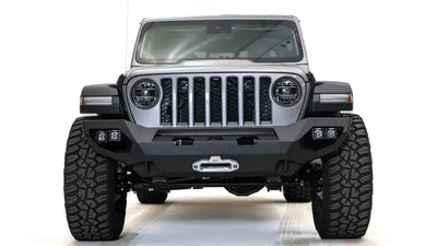 JL18-X4652-1 Fab Fours JL & JT Matrix Pre-Runner installed on a Jeep, showcasing rugged design and enhanced front-end protection.