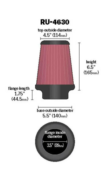 K&N Universal Air Filter 3-1/2in Flange / 5-1/2in Base / 4-1/2in Top / 6-1/2in Height 