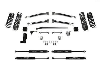 K4117M Fabtech 3' Trail with Stealth Shocks for 2018 Jeep Wrangler JL 4WD 4-door, enhancing ground clearance, durability, and performance.