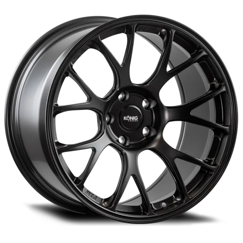 Matte black multi-spoke alloy wheel from Konig Forged F1M with ET35 Satin Black finish