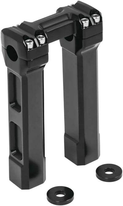 Black Kuryakyn 8inch Billet Handlebar Risers for upgraded billet handlebar setup