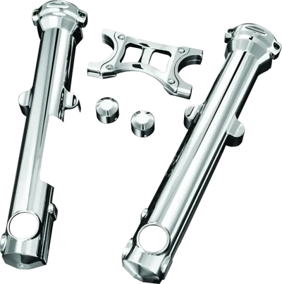 Chrome motorcycle fork covers and triple tree with Kuryakyn Fork Skins for 04-Up XL