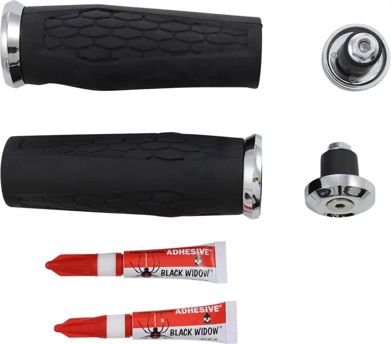 Kuryakyn Hex Grips 7/8inch Universal Chrome handlebar grips and end caps for motorcycles