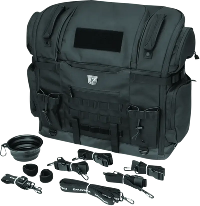 Black Kuryakyn Pet Palace Titan motorcycle luggage bag with accessories for Kuryakyn Pet fans