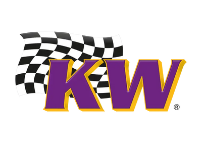 Purple and gold KW logo with checkered flag on VW Tiguan coilover kit without electronic dampers