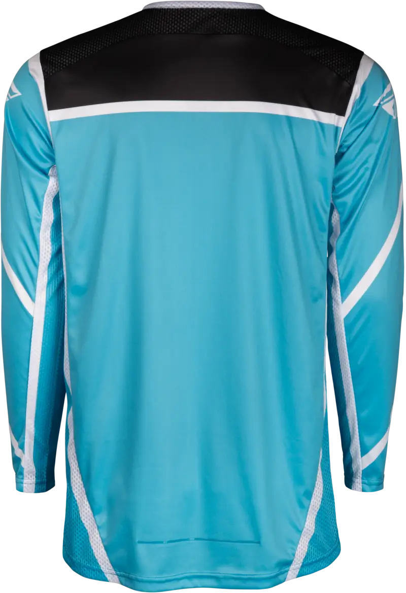 Light blue long-sleeved athletic shirt with black and white accents for a comfortable fit