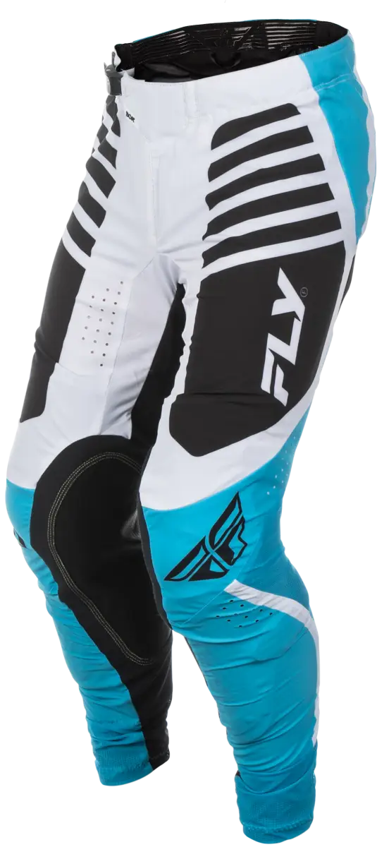 White black and blue motocross pants with FLY logo, perfect for rv parts accessories