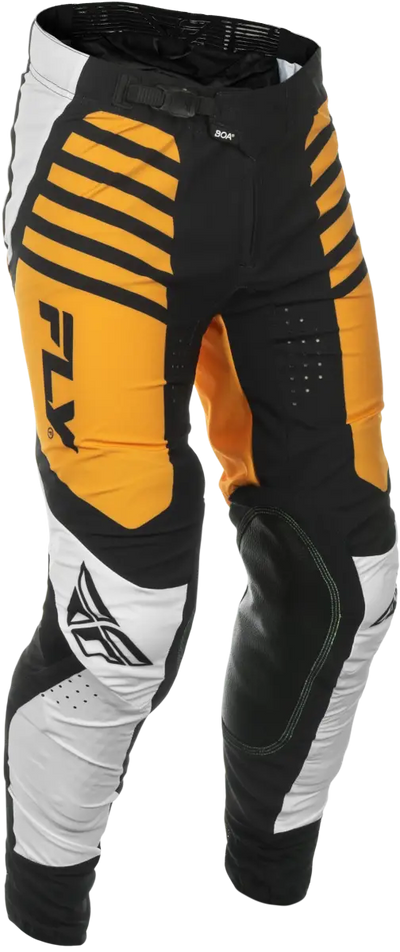 Motocross pants with yellow, black, and white panels for powersports enthusiasts