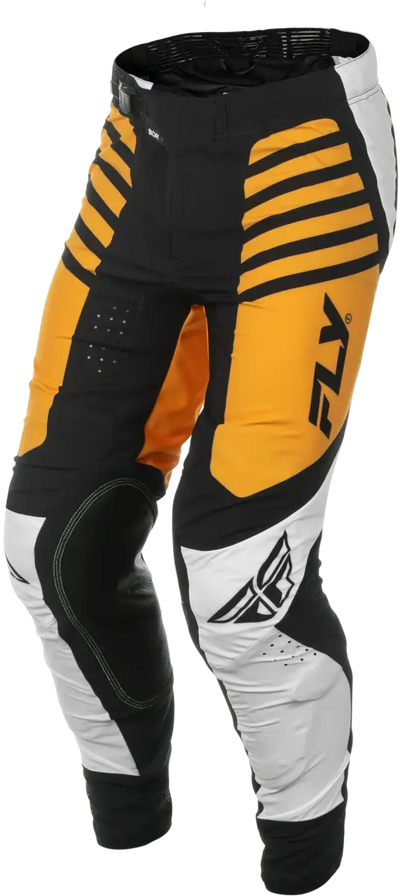 Black, orange, white motocross pants with FLY logo, perfect for rv parts & accessories