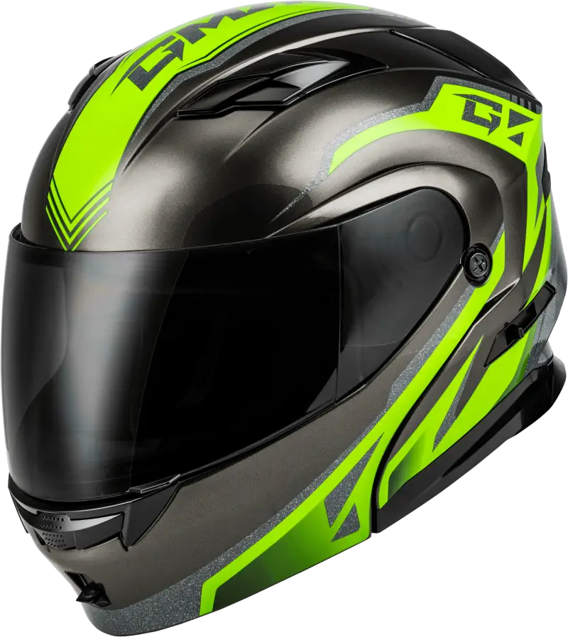 M101381066 Gmax Md-01 Volta Helmet Black/Silver/Green Metallic Lg - RV and Auto Parts