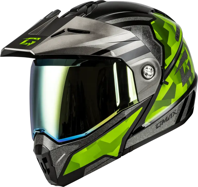 M17411069 Gmax Md-74 Striker Modular Helmet W Gld Shld Blk/Slvr/Grn Mtlc 3X - RV and Auto Parts