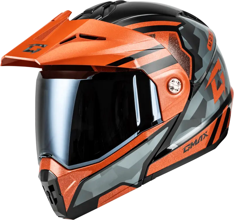 M17411256 Gmax Md-74 Striker Modular Helmet W Smk Shield Blk/Gry/Or Mtlc Lg - RV and Auto Parts