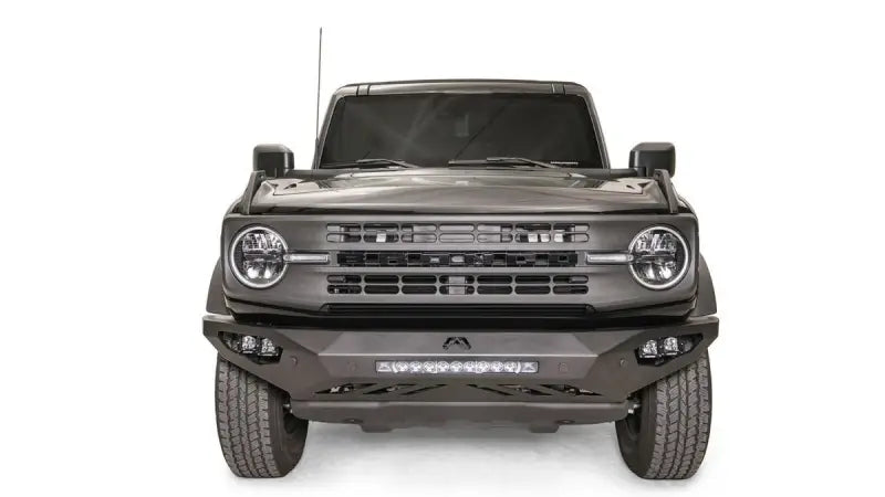 Front view of a 2021-2022 Ford Bronco with M6651-1 Fab Fours Veng Acc Insert, showcasing its sleek, modern design and custom fit.