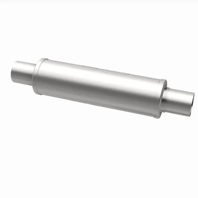 MagnaFlow Muffler Mag SS 14X4X4 2.25X2.25 C/C stainless steel with a satin finish, featuring a straight-through, free-flowing design for deep, resonant exhaust sound.