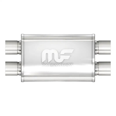 MagnaFlow Muffler Mag SS 14X4X9 2.5 D/D, stainless steel, dual inlet/outlet, straight-through perforated core, satin finish.