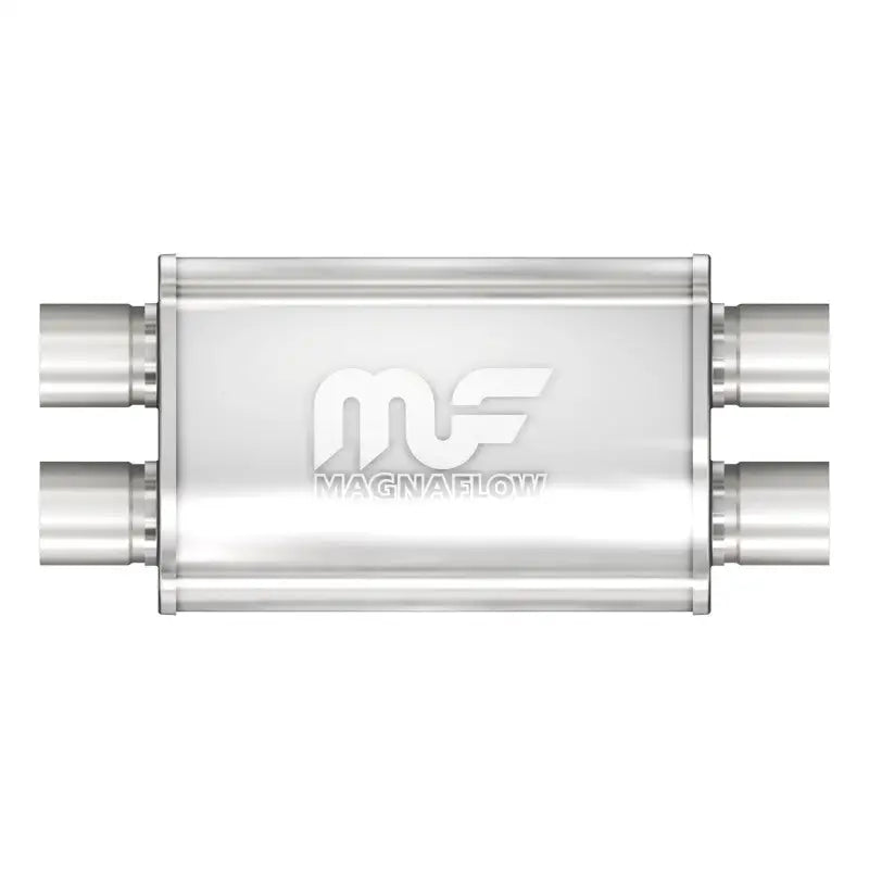 MagnaFlow Muffler Mag SS 14X4X9 2.5 D/D, stainless steel, dual inlet/outlet, straight-through perforated core, satin finish.