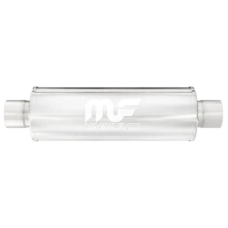 Silver muffler mag with inlet and outlet pipes for MagnaFlow Muffler Mag Mag SS 14X6X6 2.5 C/C