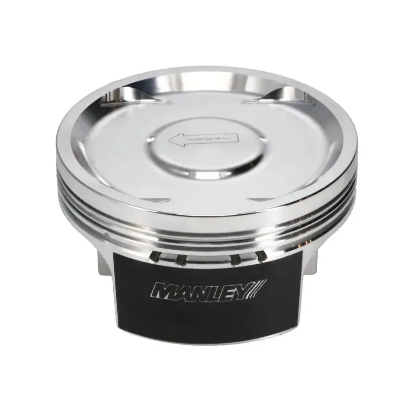 Shiny silver Subaru WRX dish piston with arrow for Manley 04+ STI turbo upgrade
