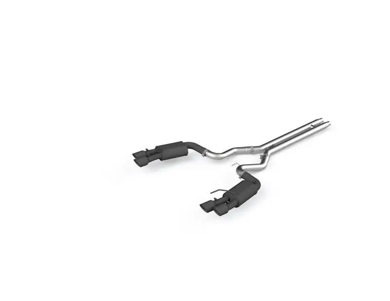 Black and silver exhaust system with quad 4in dual wall tips for Ford Mustang GT