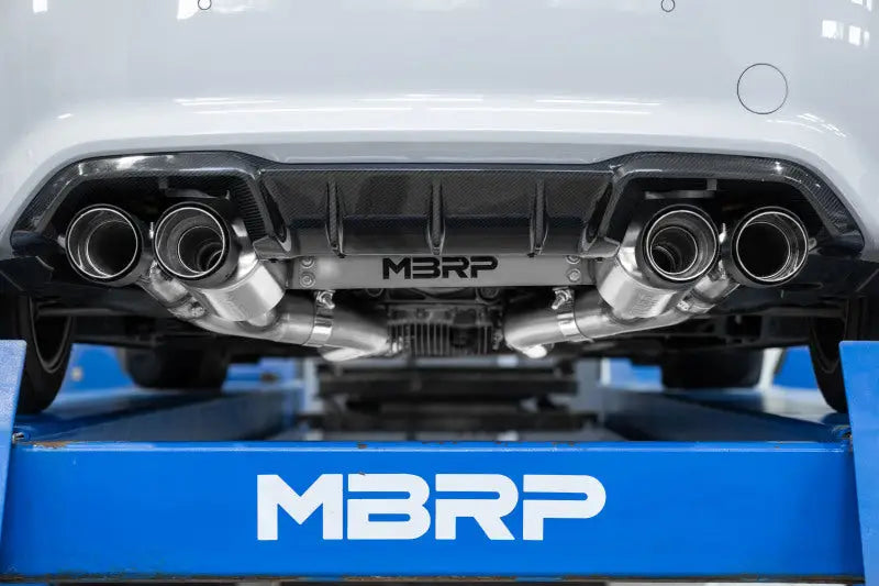 MBRP 18-22 BMW M2 Competition 3.0L T304 SS 3in Resonator-Back Exhaust Quad Rear w/ Carbon Fiber Tips - Truck &