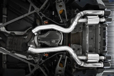 MBRP 18-22 BMW M2 Competition 3.0L T304 SS 3in Resonator-Back Exhaust Quad Rear w/ Carbon Fiber Tips - Truck &