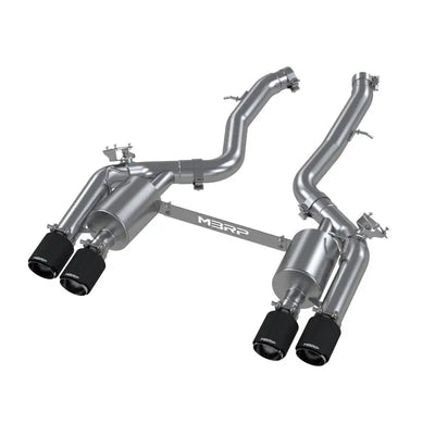 MBRP 18-22 BMW M2 Competition 3.0L T304 SS 3in Resonator-Back Exhaust Quad Rear w/ Carbon Fiber Tips - Truck &
