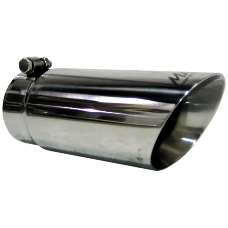 MBRP Universal Tip 3in O.D. Dual Wall Angled 4in Inlet 10in Length, Mirror Polished T304 Stainless Steel Exhaust Tip.