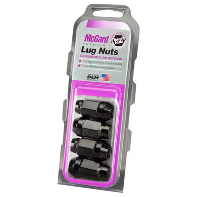 McGard Hex Lug Nut (Cone Seat Bulge Style) M14X1.5 / 22mm Hex / 1.945in. Length (4-Pack) - Black 
