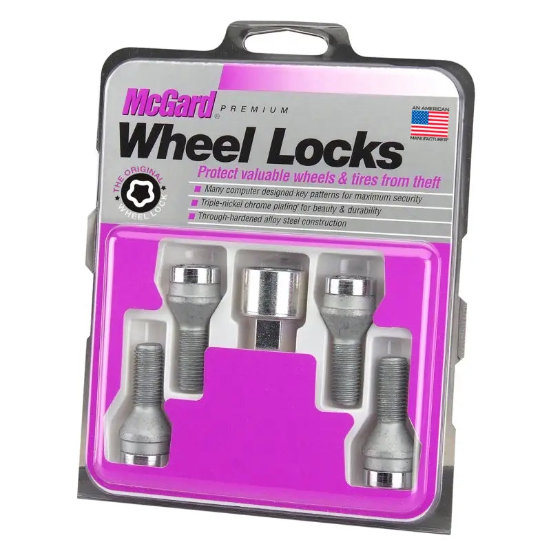 McGard Wheel Lock Bolt Set - 4pk. (Cone Seat) M12X1.5 / 17mm Hex / 40.5mm Shank Length - Chrome - 27013