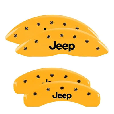 MGP MGP 4 Caliper Covers Engraved Front & Rear 11-15 Jeep Grand Cherokee Yellow Finish Black Jeep Logo