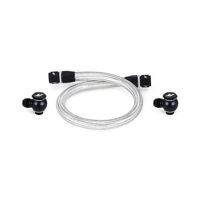 Braided Mazda RX8 oil line with black fittings and valve knobs for primary replacement