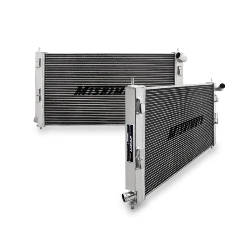 Mishimoto X-Line aluminum radiator for Mitsubishi Lancer Evo X and Lancer Ralliart, featuring a 3-row, thicker core for enhanced cooling efficiency.