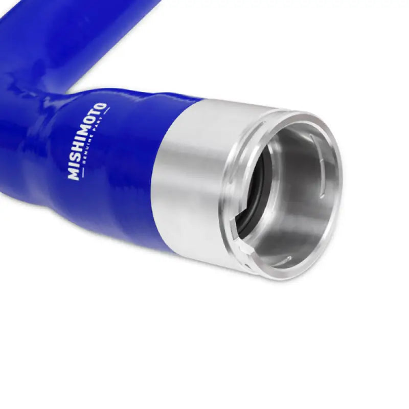 Blue silicone coolant hose with metal end from Mishimoto Duramax coolant hose kit