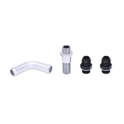 Automotive plumbing fittings for Mishimoto Ford Fiesta ST oil cooler kit in silver