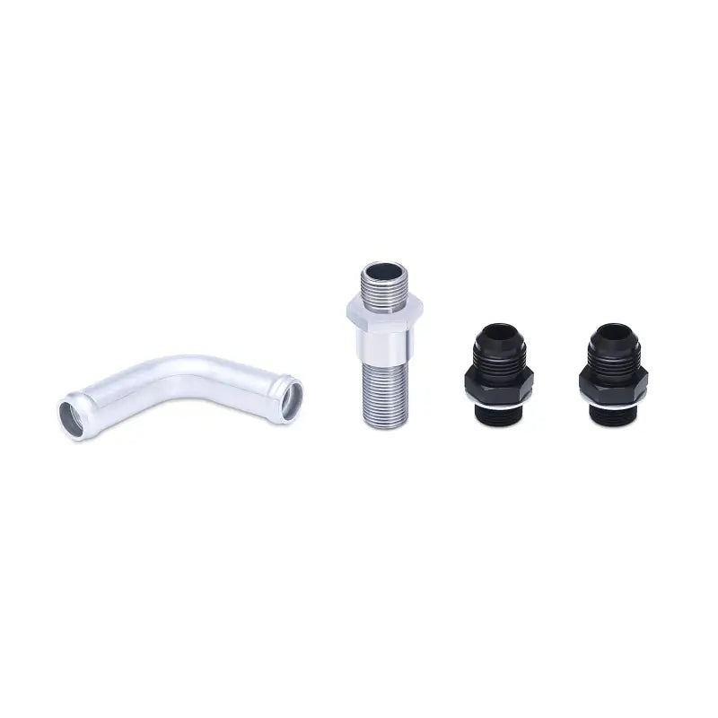 Automotive plumbing fittings for Mishimoto Ford Fiesta ST oil cooler kit in silver