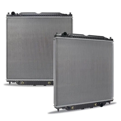 Two silver radiators for Ford F-Series Super Duty replacement radiator upgrade