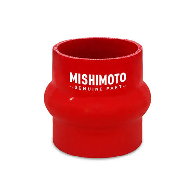 Red Mishimoto 3in hump hose silicone coupler for car turbo and radiator connections