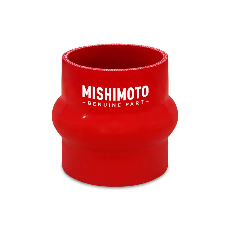 Red Mishimoto 3in hump hose silicone coupler for car turbo and radiator connections