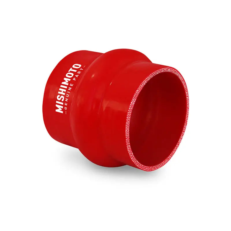 Red Mishimoto 3in hump hose silicone coupler for turbo or intercooler setup