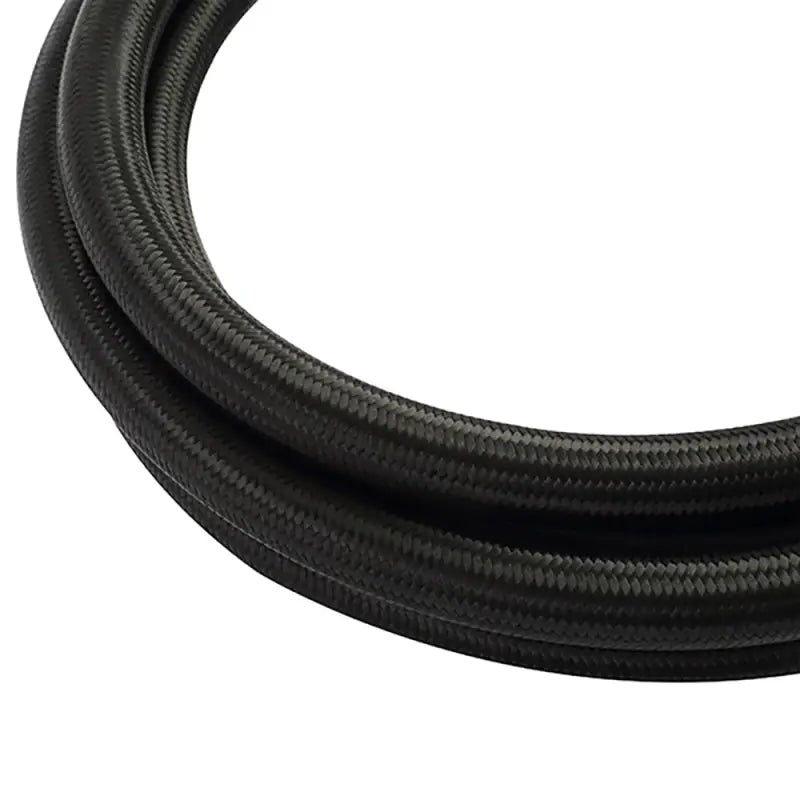 Black Mishimoto 6ft stainless steel braided hose with -10AN fittings for durability