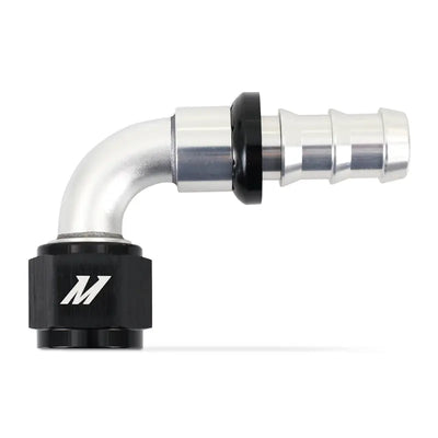 Silver and black 90 degree push lock fitting for Mishimoto 10AN cooling setup